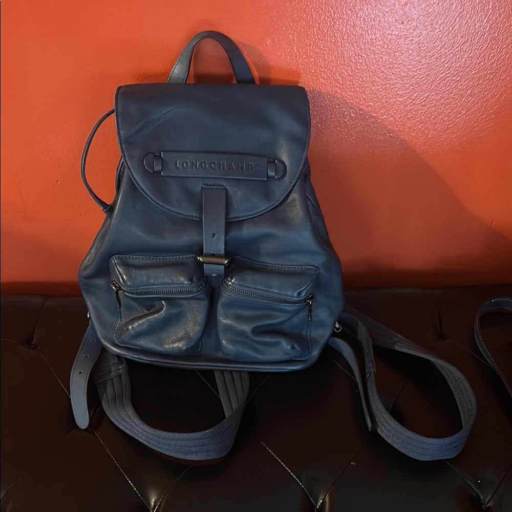 Longchamp Dark Blue Leather Backpack